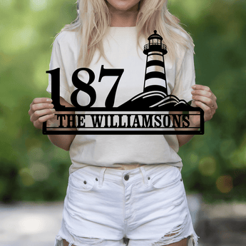 Personalized Lighthouse Family Name Address Metal Sign