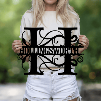 Monogram personalized metal sign - custom family name wall art