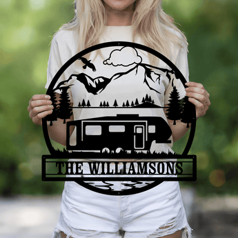 Personalized RV and Mountain Name Metal Sign