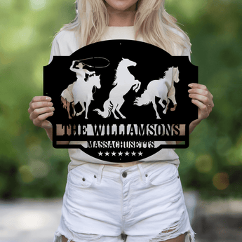 Personalized Western Horse Family Name Metal Sign