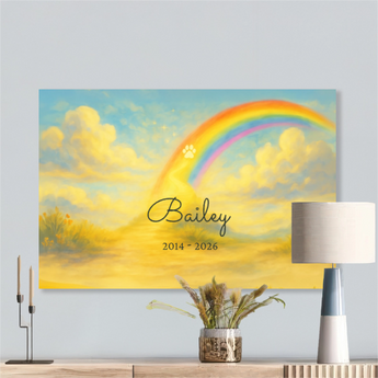Personalized rainbow bridge pet memorial canvas with pet's name and dates - dog or cat remembrance keepsake wall art