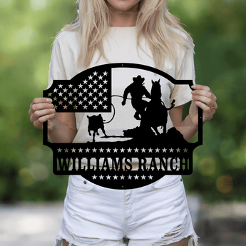 Personalized Wrangler and Steer Name Metal Sign