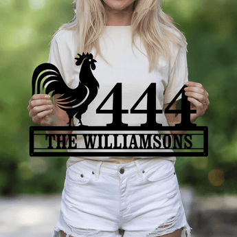Personalized Rooster Address Metal Sign