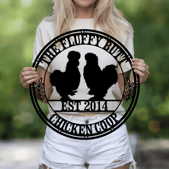 Silkie chickens personalized metal sign - custom family name farm wall art