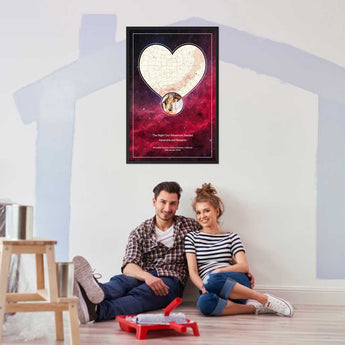 Stardust Passion Star Map with Photo – framed custom night sky print featuring your photo