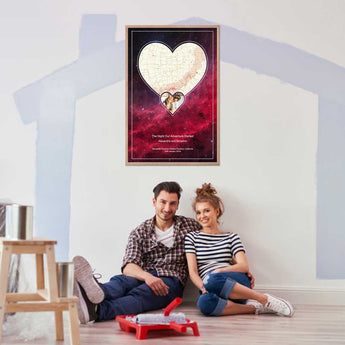 Stardust Passion Star Map with Photo – framed custom night sky print featuring your photo