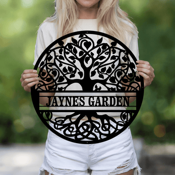 Tree personalized metal sign - custom family name nature wall art