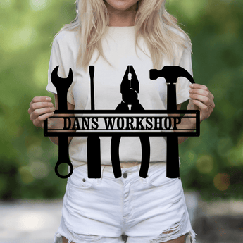 Workshop personalized metal sign - custom name tools garage wall art