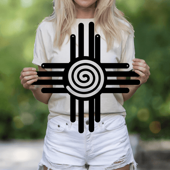 Zia Sun Metal Sign - Southwestern spiral symbol wall art
