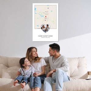 Personalized Where We Met map with your photo in a heart over a custom location print