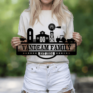 Farmhouse personalized metal sign - custom family name barn windmill wall art