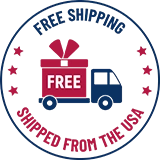Free shipping badge with gift truck icon – proudly shipped from the USA trust seal for fast delivery