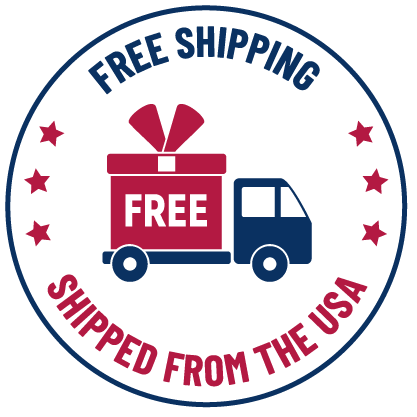 Free shipping trust badge with delivery truck and shipped from the USA text.
