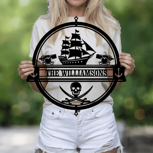 Personalized Pirate Ship Family Name Metal Sign