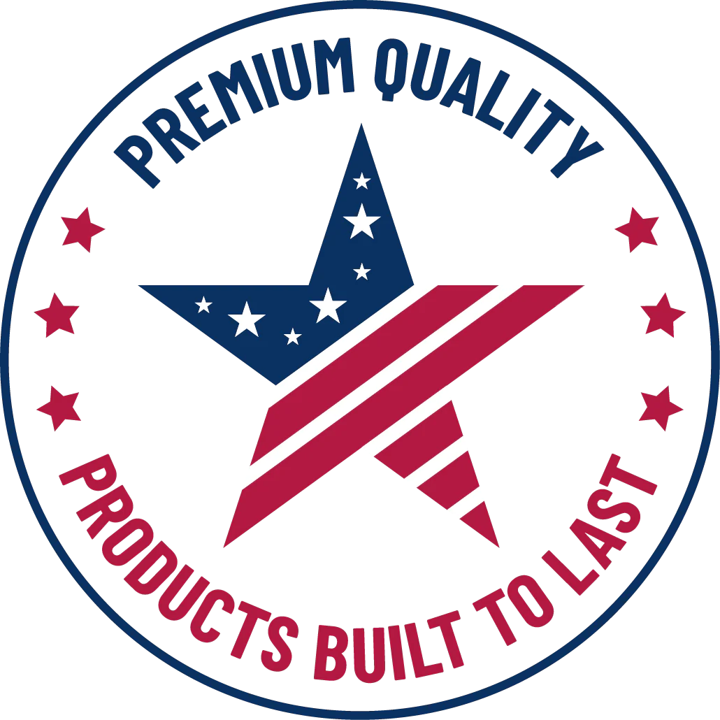 Premium quality USA badge with patriotic star – products built to last trust seal for American-made durability