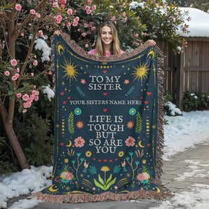 Personalized sister woven blanket – keepsake gift for birthdays and Christmas